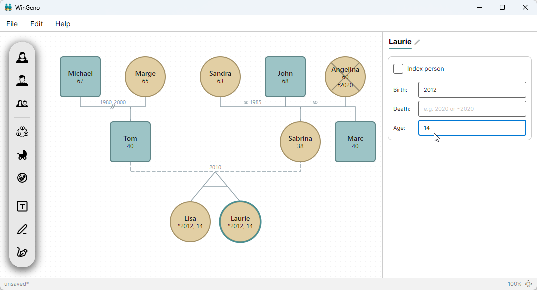 Step 9 — Add Lisa and Laurie as monozygotic twins